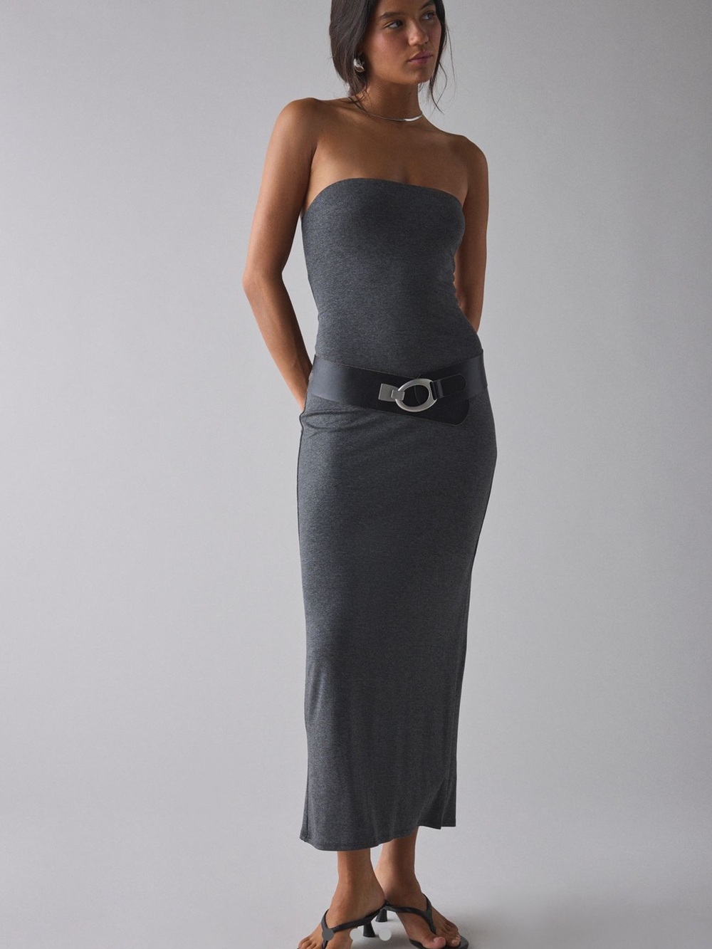 Urban Outfitters Dark Grey Strapless Tube Midi Dress NWT Size M